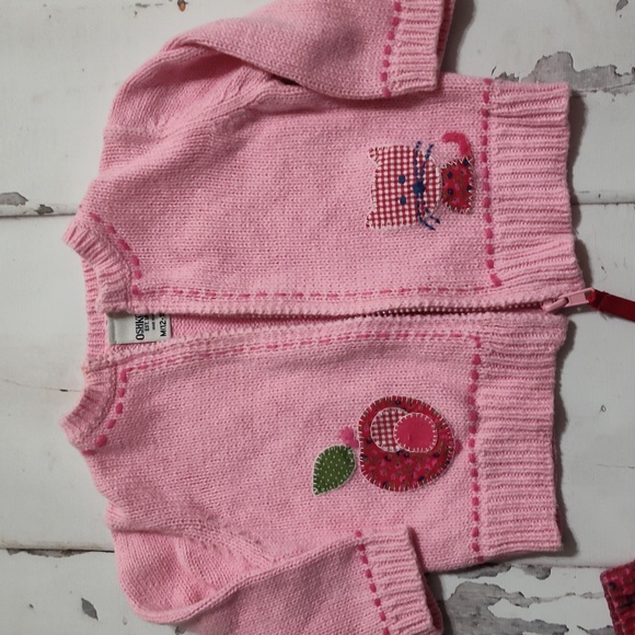 Y2K OshKosh B'gosh A For Apple Pink Knit Toddler Sweater 3pc Set 12/18m - Picture 4 of 11